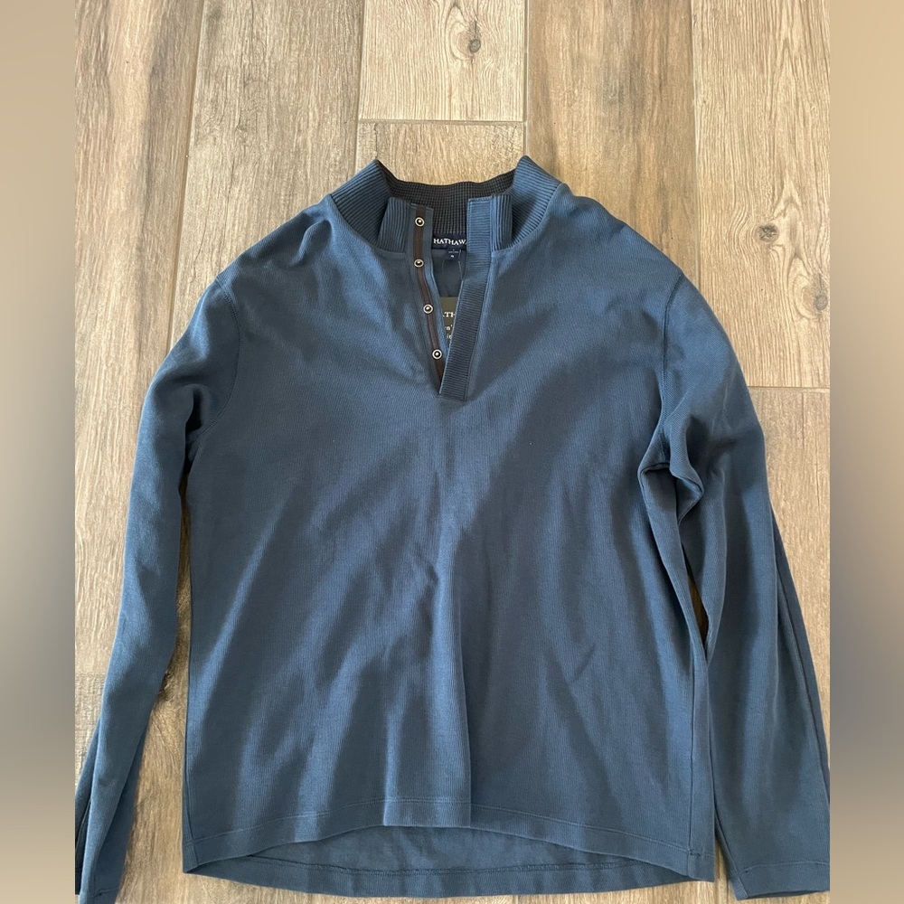 Blue Sweater with Stand-Up Collar and Long Sleeves